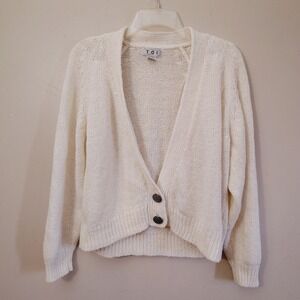 Vintage TOI Long Sleeve 2 Button Cream‎ Sweater Women's Size M Crop